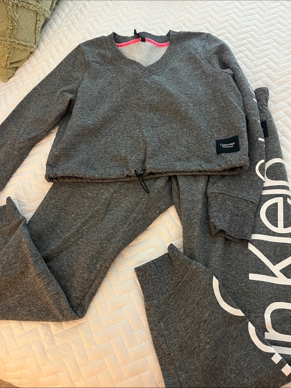 Calvin Klein Charcoal Gray V-Neck Sweatshirt and Joggers Set